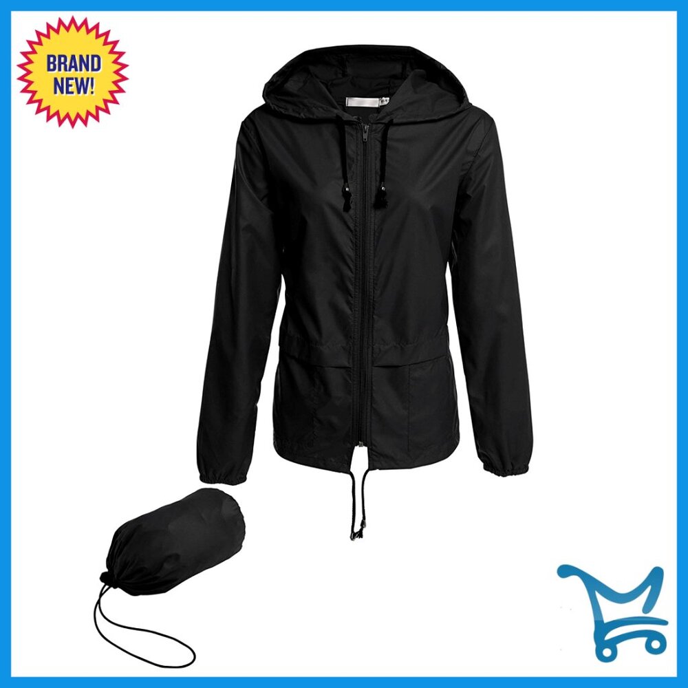 Lightweight Waterproof Rain Jacket Hooded Windbreaker Packable Outdoor